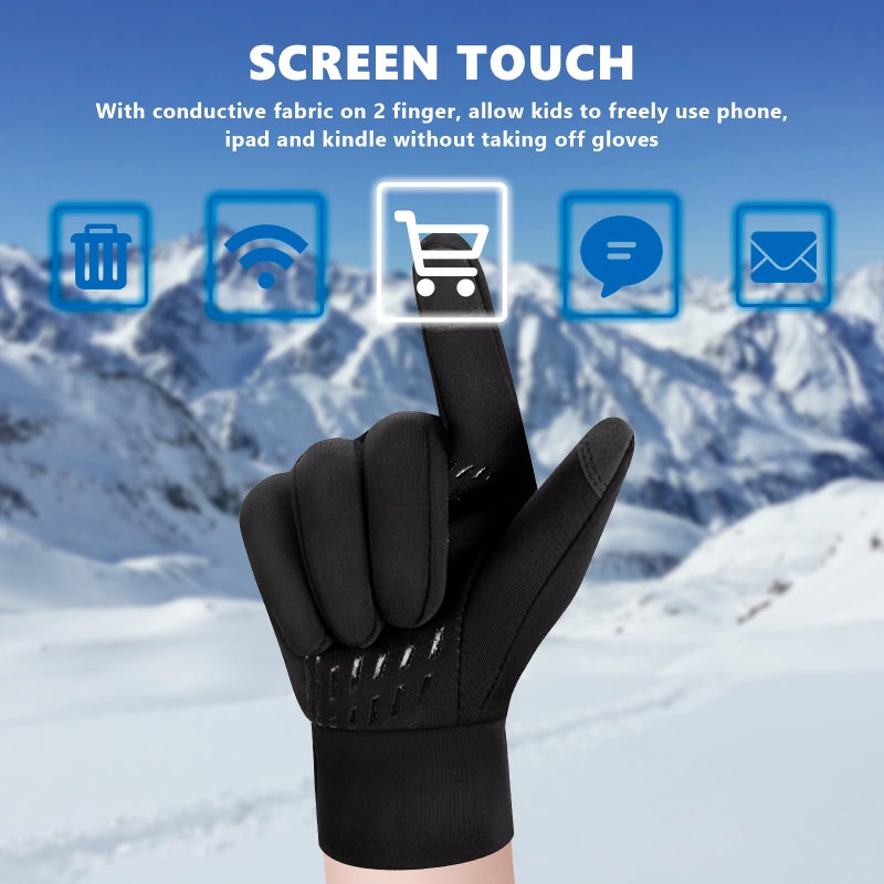 DARCHEN Kids Winter Gloves Black Cycling Gloves Running Water Repellent Touchscreen Warm Fleece Anti-slip for Boys Girls Age 4-12 Years Old Cycling Football Gloves - Image 4