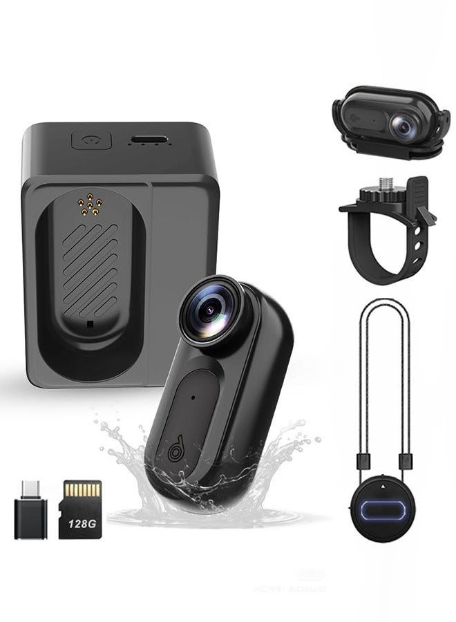 Mini Body Camera Action Cam with Auido & Video Recording, 128G TF Card, IPX7 Waterproof Thumb Size Hands Free Body Worn Cameras, Wearable Portable Camcorder for Work Travel Pet Walk Vlog - Image 2
