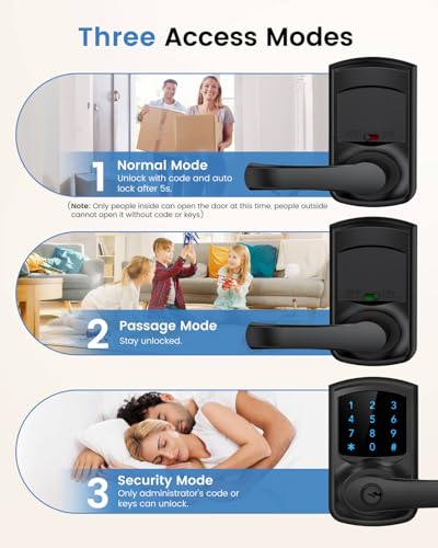 Hidalife Keyless Entry Door Lock, Smart Locks for Front Door, Keypad Door Knob with Handle, Touchscreen, One-Touch Toggle for Passage Mode, Matte Black - Image 3