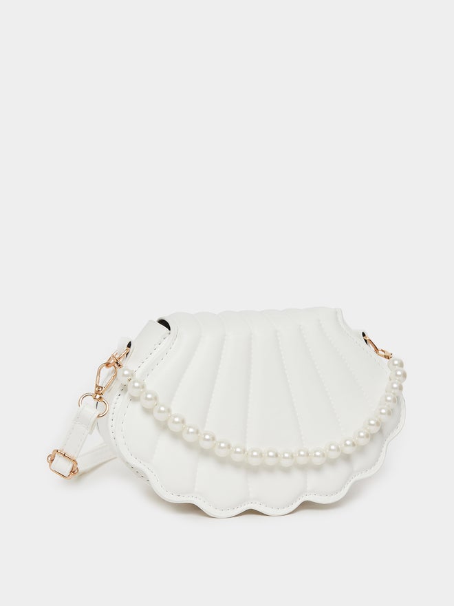 Styli Quilted Seashell Shaped Crossbody Bag with Faux Pearl Handle - Image 1
