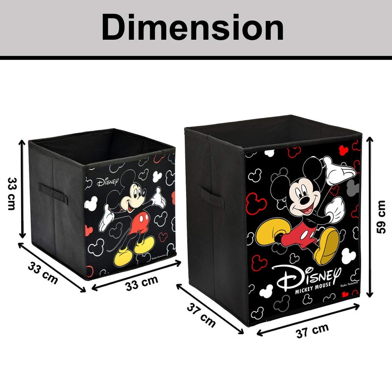 Kuber Industries Heart Home Disney Mickey Mouse Print Non Woven Large Size Fabric Foldable Laundry Basket and Small Size Cube Toy, Books, Shoes Storage Box with Handle (Set of 2, Black)-HEART11899, Standard - Image 2