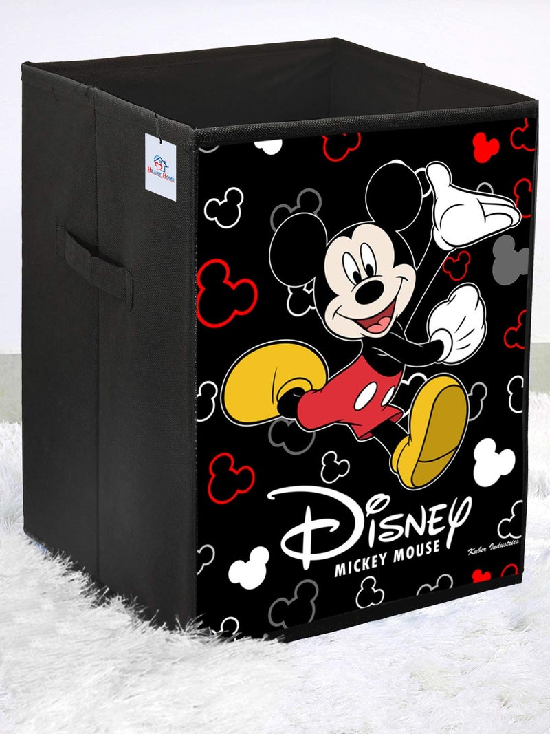 Kuber Industries Heart Home Disney Mickey Mouse Print Non Woven Large Size Fabric Foldable Laundry Basket and Small Size Cube Toy, Books, Shoes Storage Box with Handle (Set of 2, Black)-HEART11899, Standard - Image 4