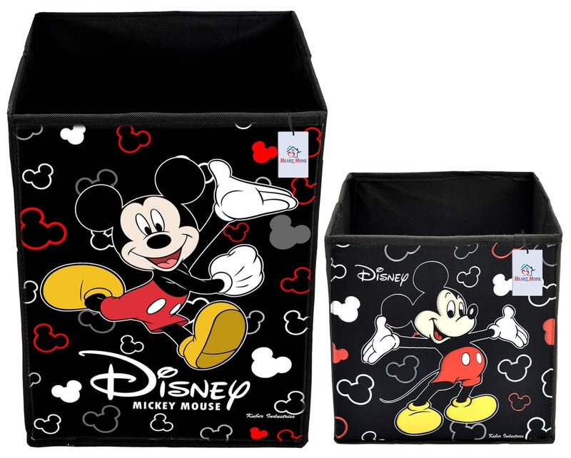Kuber Industries Heart Home Disney Mickey Mouse Print Non Woven Large Size Fabric Foldable Laundry Basket and Small Size Cube Toy, Books, Shoes Storage Box with Handle (Set of 2, Black)-HEART11899, Standard - Image 3