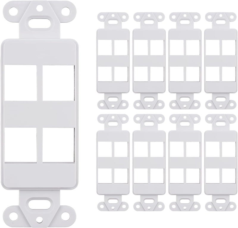 SATMAXIMUM 10 Pack Keystone Wall Plate 4 Port, White Decorator Insert Cover for Ethernet, HDMI, Coax, Cat6 Cat5, RJ45, Home & Office Installations - Image 1