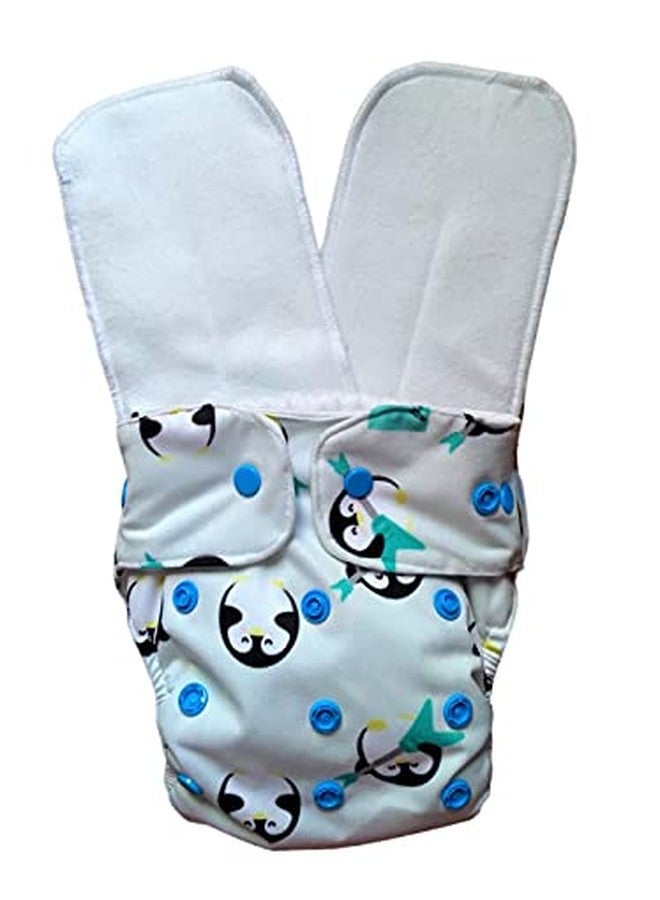 Kika Reusable Cloth Diapers For Babies Washable Cloth Diapers With Two Super Absorbing Inserts Waterproof Diaper Adjustable Size (Penguin) - Image 2
