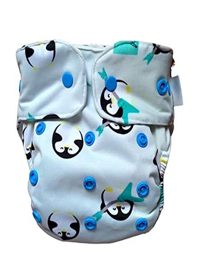 Kika Reusable Cloth Diapers For Babies Washable Cloth Diapers With Two Super Absorbing Inserts Waterproof Diaper Adjustable Size (Penguin) - Image 1