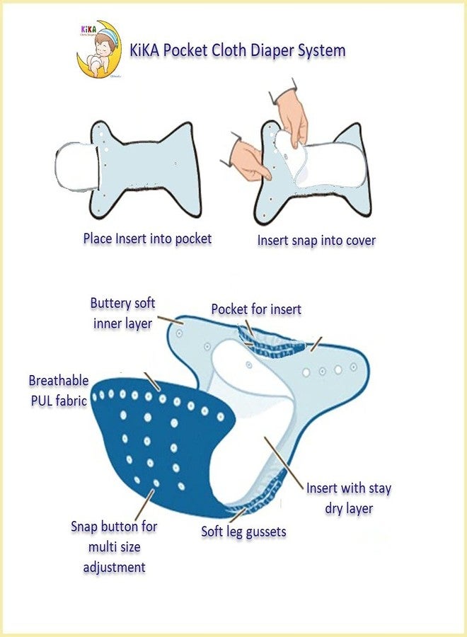 Kika Reusable Cloth Diapers For Babies Washable Cloth Diapers With Two Super Absorbing Inserts Waterproof Diaper Adjustable Size (Penguin) - Image 5