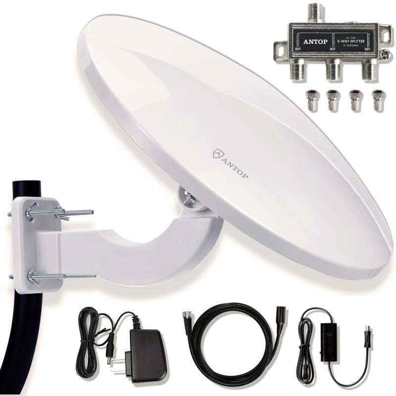 ANTOP TV Antenna for Local Channels Outdoor HDTV Antenna for Digital Smart TV Omni Directional UFO Amplified 360 High Reception for RVMarine 65 Miles Long Range with 33ft Coaxial Cable