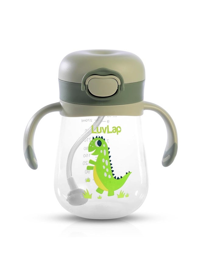 Luvlap كوب شرب سيليكون ناعم مقاوم للعض للأطفال مع مقبض، مع قشة مثقلة، كوب شرب مع قفل مضاد للتسرب، خالي من BPA، 6 أشهر فما فوق، 300 مل، أخضر - Image 1
