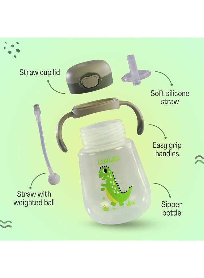 Luvlap كوب شرب سيليكون ناعم مقاوم للعض للأطفال مع مقبض، مع قشة مثقلة، كوب شرب مع قفل مضاد للتسرب، خالي من BPA، 6 أشهر فما فوق، 300 مل، أخضر - Image 2