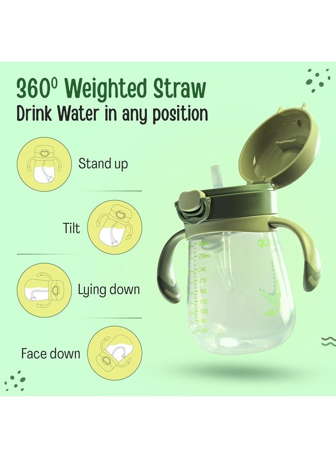 Luvlap كوب شرب سيليكون ناعم مقاوم للعض للأطفال مع مقبض، مع قشة مثقلة، كوب شرب مع قفل مضاد للتسرب، خالي من BPA، 6 أشهر فما فوق، 300 مل، أخضر - Image 4