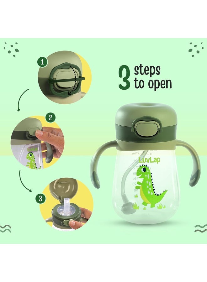 Luvlap كوب شرب سيليكون ناعم مقاوم للعض للأطفال مع مقبض، مع قشة مثقلة، كوب شرب مع قفل مضاد للتسرب، خالي من BPA، 6 أشهر فما فوق، 300 مل، أخضر - Image 5