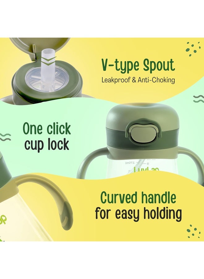 Luvlap كوب شرب سيليكون ناعم مقاوم للعض للأطفال مع مقبض، مع قشة مثقلة، كوب شرب مع قفل مضاد للتسرب، خالي من BPA، 6 أشهر فما فوق، 300 مل، أخضر - Image 3