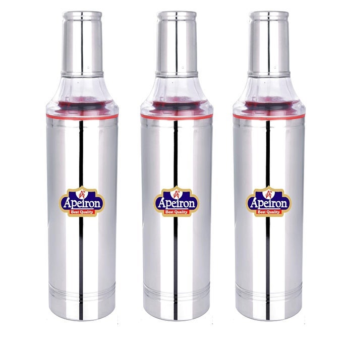 STAINLESS STEEL NOZZLE OIL DISPENSER 1000 ML COOKING OIL OIL DROPPER LEAK PROOF SILVER PACK OF 3