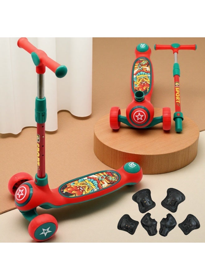 EASY FUTURE Scooters for Kids for 3 to 8 Years with Foldable & Height Adjustable Handle Kick Scooter with LED PU Wheels & Rear Brake & Music Kids Scooter Including Protective Gear Set - Image 1