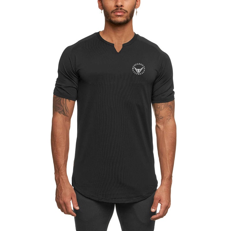 Milk silk fitness short sleeve personality small V-neck men's summer new quick-drying fashion hot top T-shirt - Image 5