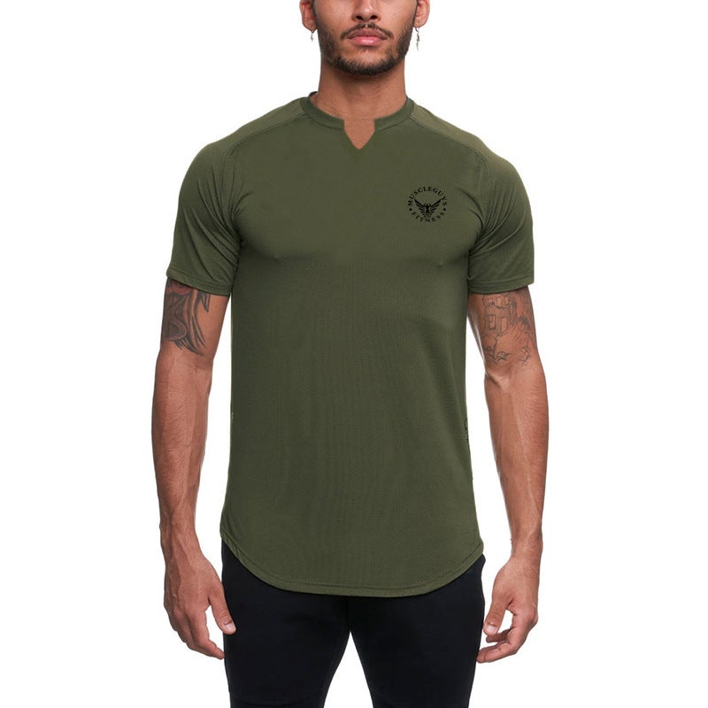 Milk silk fitness short sleeve personality small V-neck men's summer new quick-drying fashion hot top T-shirt - Image 2