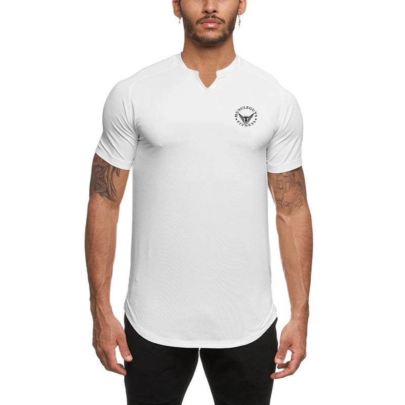 Milk silk fitness short sleeve personality small V-neck men's summer new quick-drying fashion hot top T-shirt - Image 3
