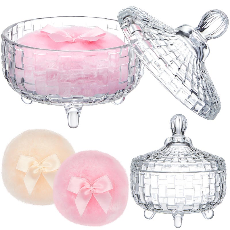 Tioncy 3 Pcs Large Body Powder Puff and Container Valentines Day Gift Powder Container with Puff Crystal Case Soft Washable Reusable Velour Face Body Glitter Wet Dry Makeup Triangle Style Clear