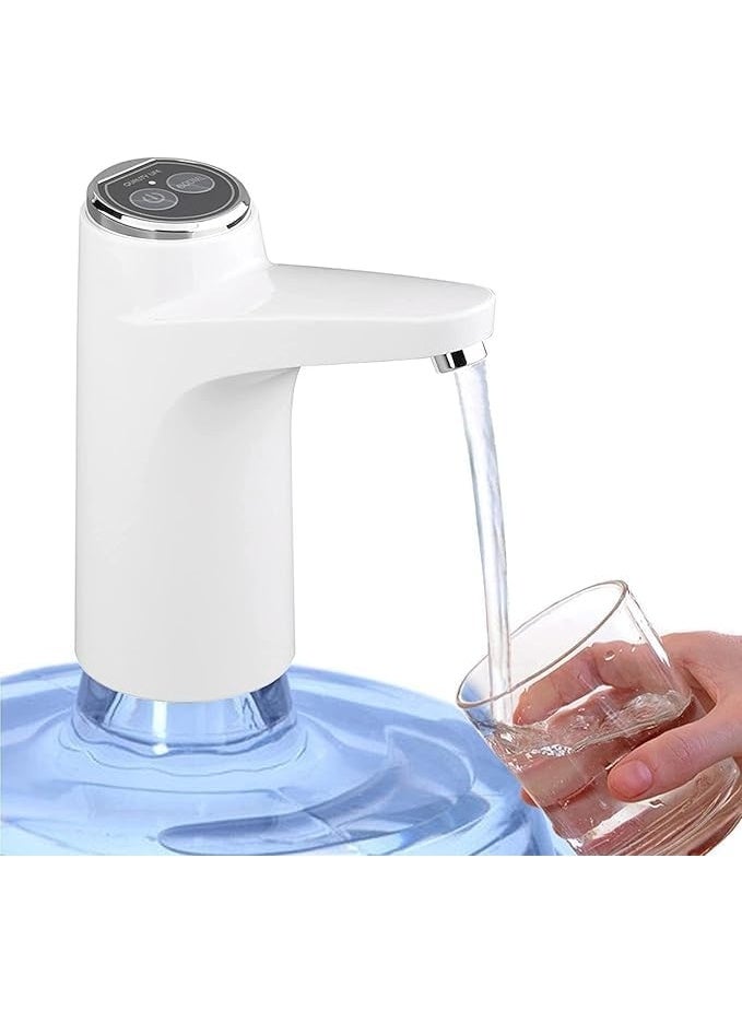 Electric Water Dispenser Pump for Gallon Bottles - USB Rechargeable Universal Water Bottle Pump - Portable One-Touch 5-Gallon Dispenser (White) - Image 1