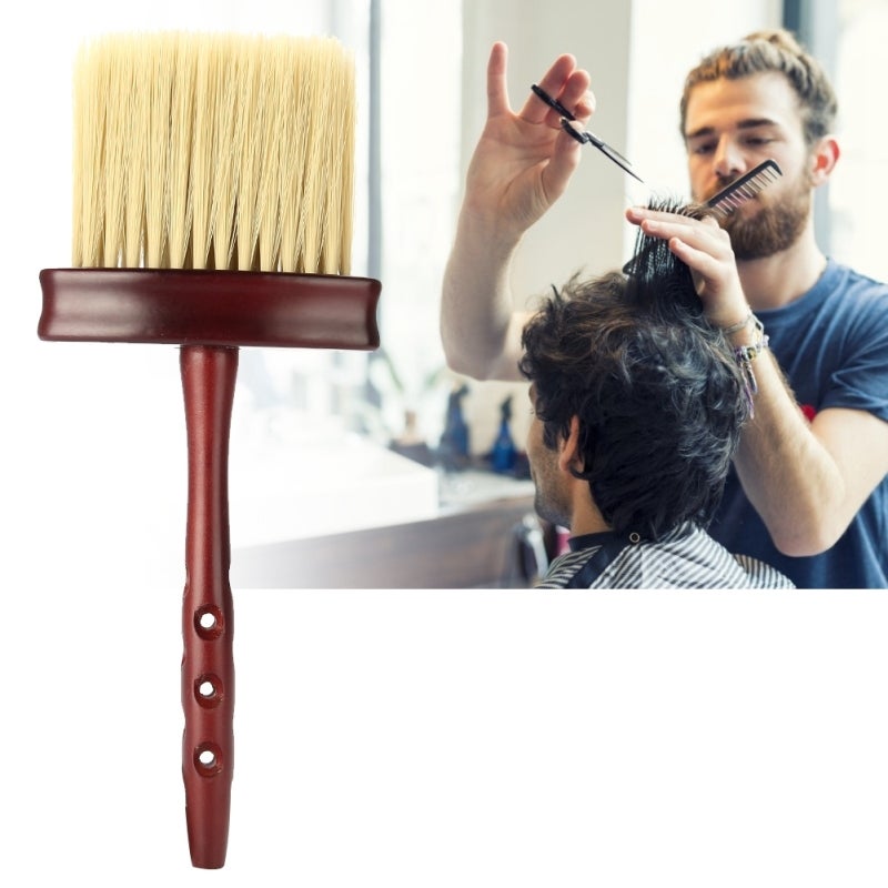 Barber Dust Brush: 8.5 Inch Handmade Anti-Slip Handle - Soft Long Elastic Bristles Neck Duster for Post Haircut Face Neck Cleaning, Salon Barbershop Grooming Use - Image 4
