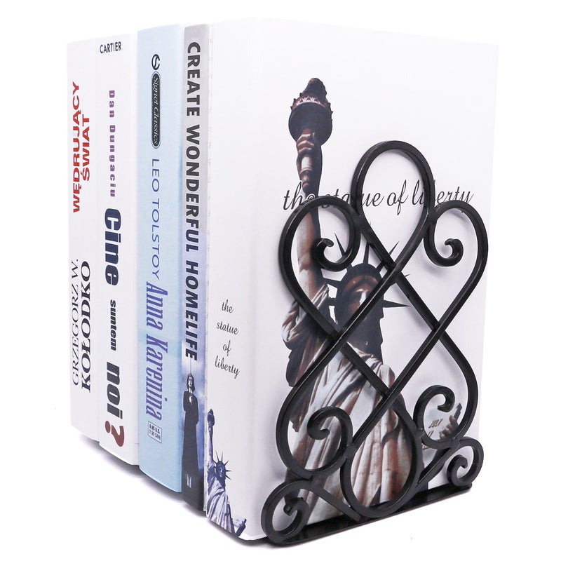 Anwenk Vintage Bookends with Felt Pads 2.2LB Heavy Duty Bookend Holder Long Base, Luxury Art Book Stand Retro Antique Style,Non-Skid Felt Pads to Protect Bookshelf Bookcase-Black,1 Pair - Image 4