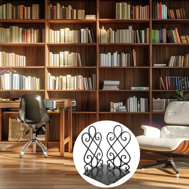 Anwenk Vintage Bookends with Felt Pads 2.2LB Heavy Duty Bookend Holder Long Base, Luxury Art Book Stand Retro Antique Style,Non-Skid Felt Pads to Protect Bookshelf Bookcase-Black,1 Pair - Image 5