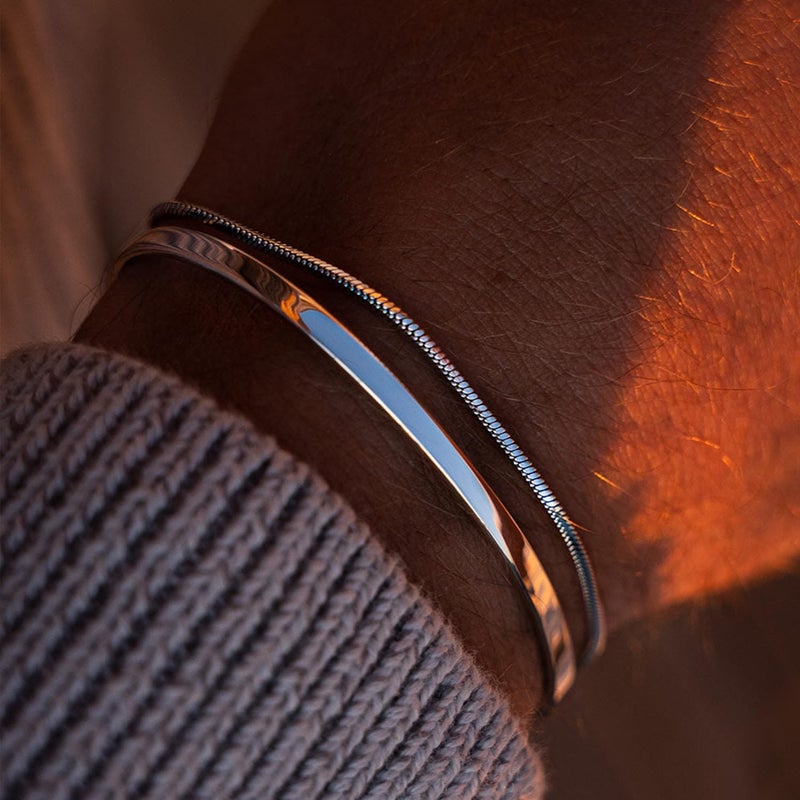 Moodear Stackable Bracelets for Men - 925 Sterling Silver Snake Chain Bangle Cuff Bracelet Set Mens Jewelry - Image 4