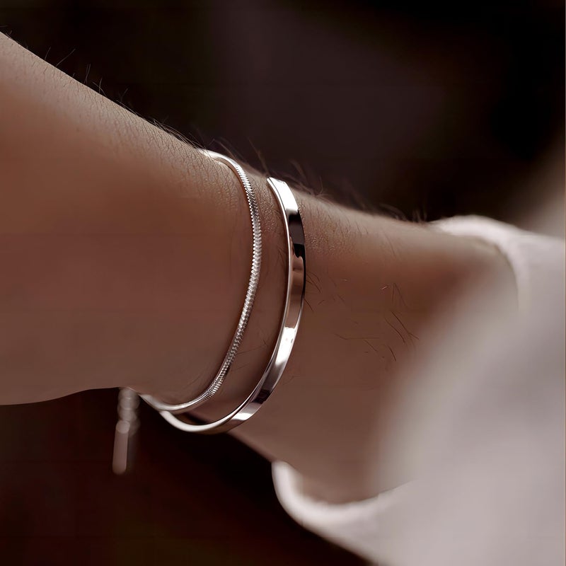 Moodear Stackable Bracelets for Men - 925 Sterling Silver Snake Chain Bangle Cuff Bracelet Set Mens Jewelry - Image 3