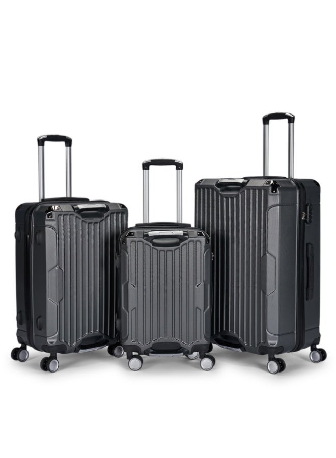 ليمرا طقم شنط سفر مكون من 3 حقائب أمتعة بعجلات و بتصميم صلب وقوي بمقاسات 28-24-20 بوصة لون رمادي غامق - Image 1