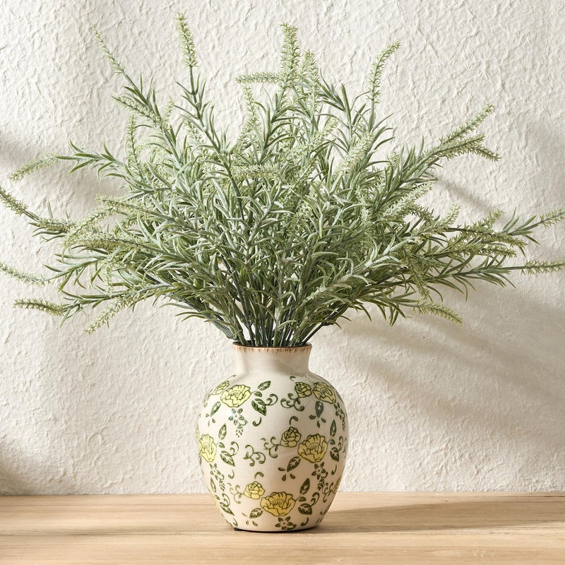 SIDUCAL Ceramic Vintage Vase, 5.83 Inch Yellow Rose Chinoiserie Floral Vase, Rustic Farmhouse Vases for Bouquet, Home Decor, Living Room, Bookshelf, Garden, Tuscan Decor - Image 1