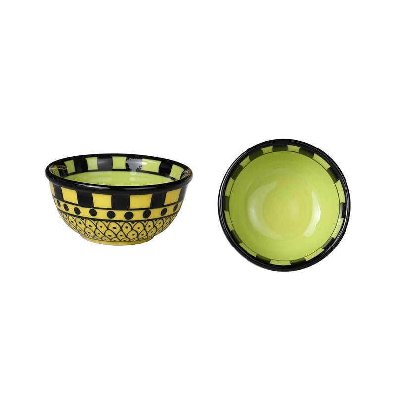 Caffeine Caffeine Ceramic Handmade Green and Yellow Dotted Katori Bowl Set of 6 - Image 2