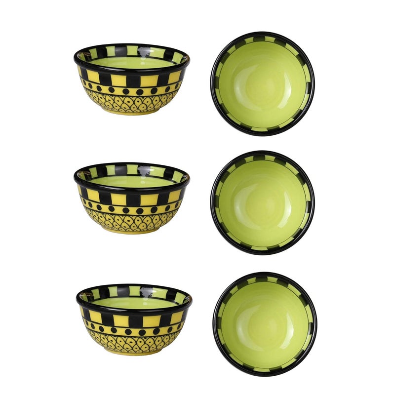 Caffeine Caffeine Ceramic Handmade Green and Yellow Dotted Katori Bowl Set of 6 - Image 1