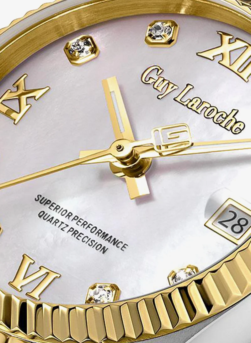 Guy Laroche White Mother-of-pearl Rose Stainless Steel Bracelet Analog Watch for Women, 26.5mm for Women | Best Price UAE