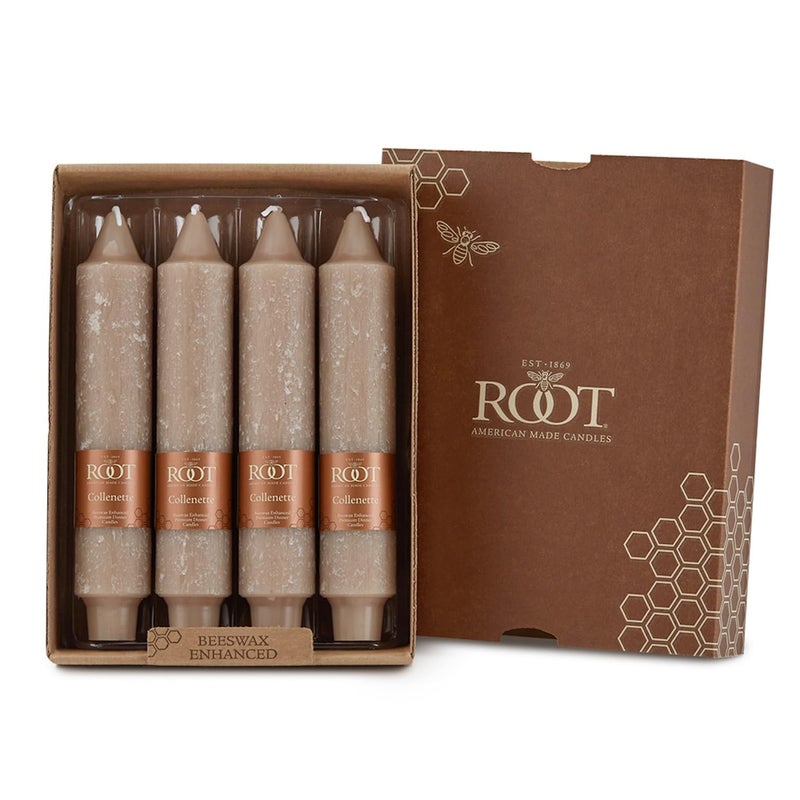 Root Candles 4-Count Unscented Dinner Candles Dripless Beeswax Enhanced Timberline™ Collenette Boxed Candle Set, 7-Inch, Taupe - Image 5