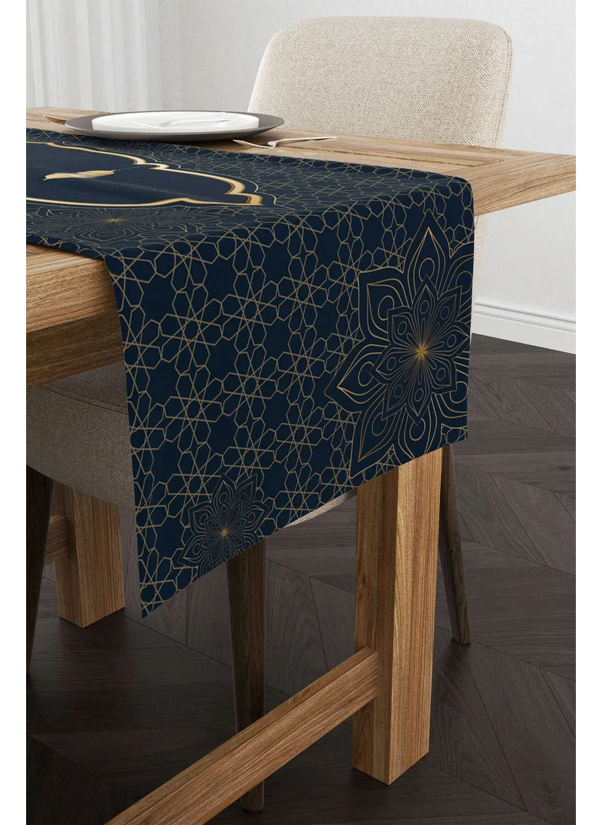 Cango Home Dark Blue Yellow Ramadan Themed Decorative Patterned Digital Printed Runner CGH1295-RN