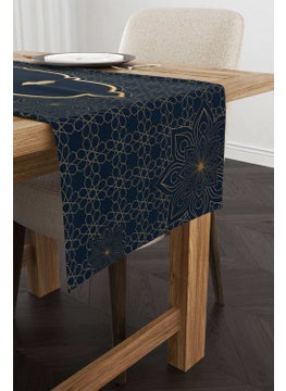 Cango Home Dark Blue Yellow Ramadan Themed Decorative Patterned Digital Printed Runner CGH1295-RN  - Image 1