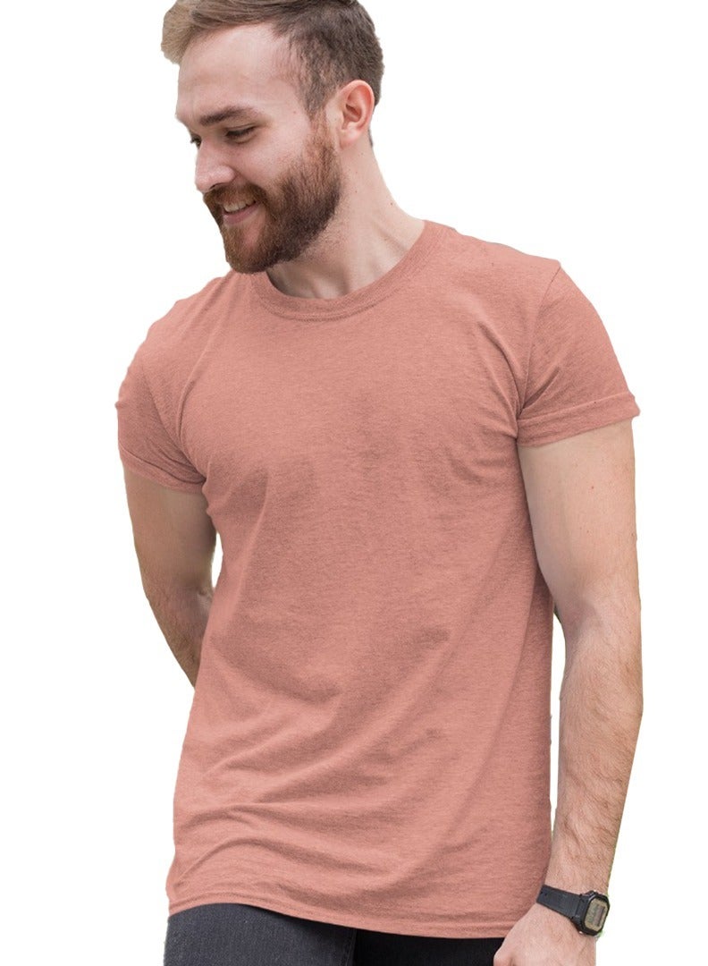GR8 Great Clothing Half Sleeve Salmon Pink Melange T-shirt, Simple and comfortable Half sleeve shirt men, Plain Half Sleeve Round Neck, Dri Fit, Gym And Sportswear - L - Image 1