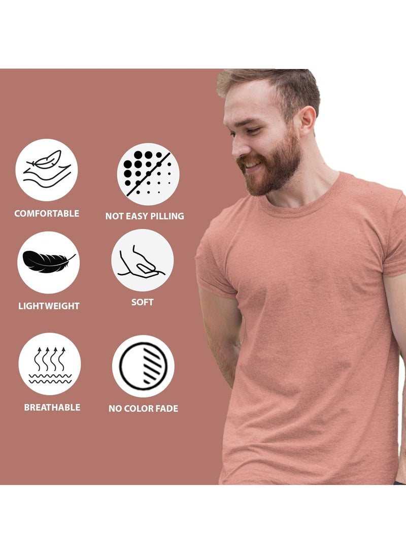 GR8 Great Clothing Half Sleeve Salmon Pink Melange T-shirt, Simple and comfortable Half sleeve shirt men, Plain Half Sleeve Round Neck, Dri Fit, Gym And Sportswear - L - Image 3