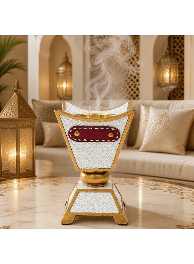 مبخرة ديكور بتصميم عربي مع نقشة بيضاء وحواف ذهبية - Image 1