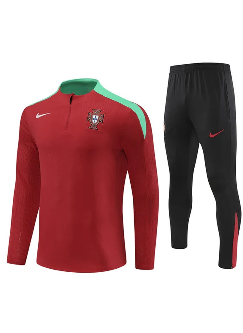 Generic Men's Casual Sports Suit, Lightweight Jacket With Stylish Contrast Color Design And Solid Color Pants Set, Athletic Training Suit Outerwear, Active Wear  - Image 1