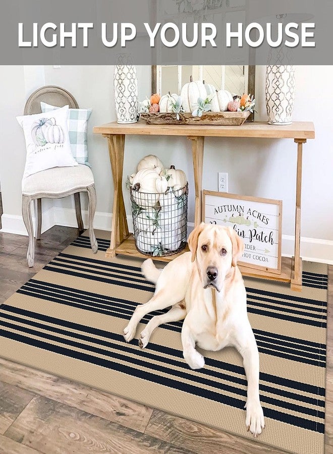 IOHOUZE Black and Tan Striped Rug 3'x5' Front Door Rugs Outdoor, Washable Area Rug for Front Porch, Spring Summer Welcome Mats Outdoor Indoor, Doormat for Entryway Porch Entrance - Image 4