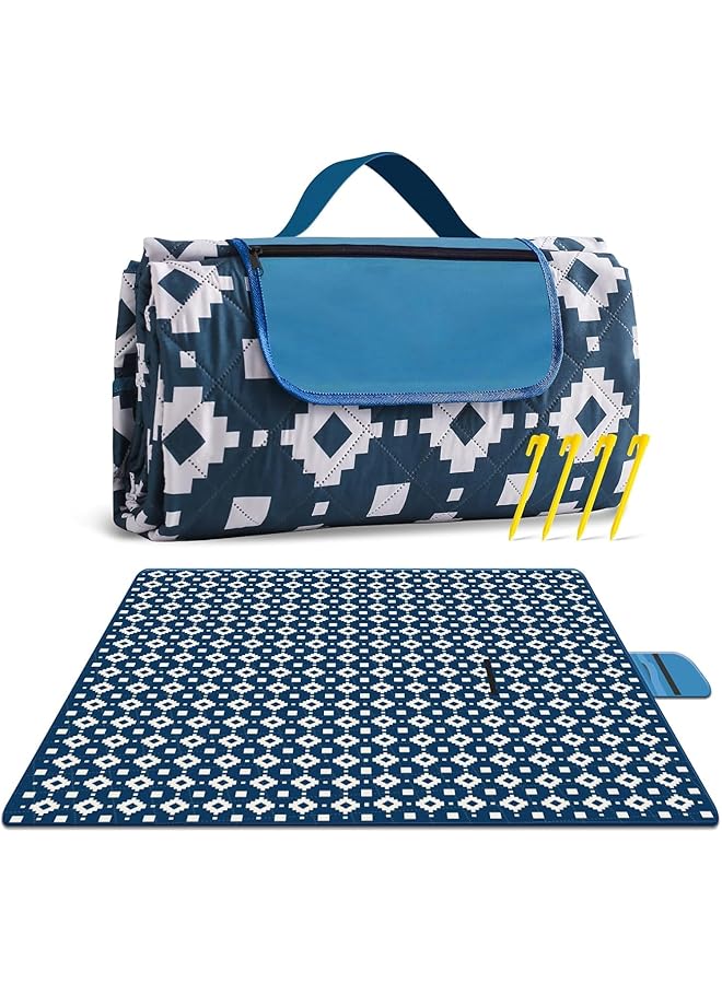 promass Picnic Blankets 200 x 200 cm, Waterproof Foldable Picnic Rug, 3 Layer Extra Large Outdoor Blanket for Camping, Portable Beach Blanket for Travel Hiking (Blue Pop) - Image 1