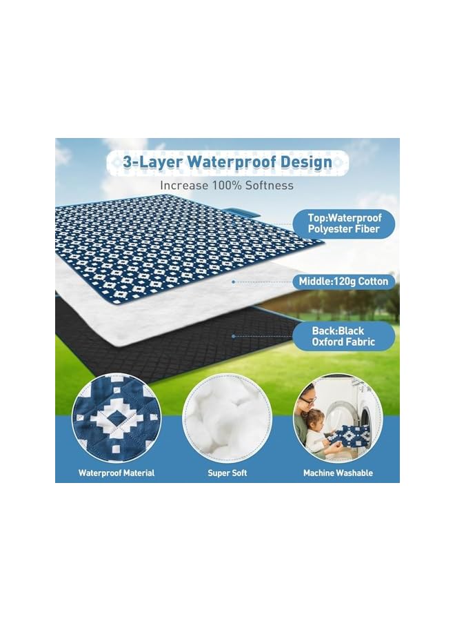 promass Picnic Blankets 200 x 200 cm, Waterproof Foldable Picnic Rug, 3 Layer Extra Large Outdoor Blanket for Camping, Portable Beach Blanket for Travel Hiking (Blue Pop) - Image 4