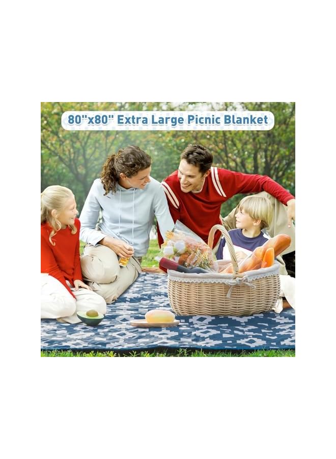 promass Picnic Blankets 200 x 200 cm, Waterproof Foldable Picnic Rug, 3 Layer Extra Large Outdoor Blanket for Camping, Portable Beach Blanket for Travel Hiking (Blue Pop) - Image 2