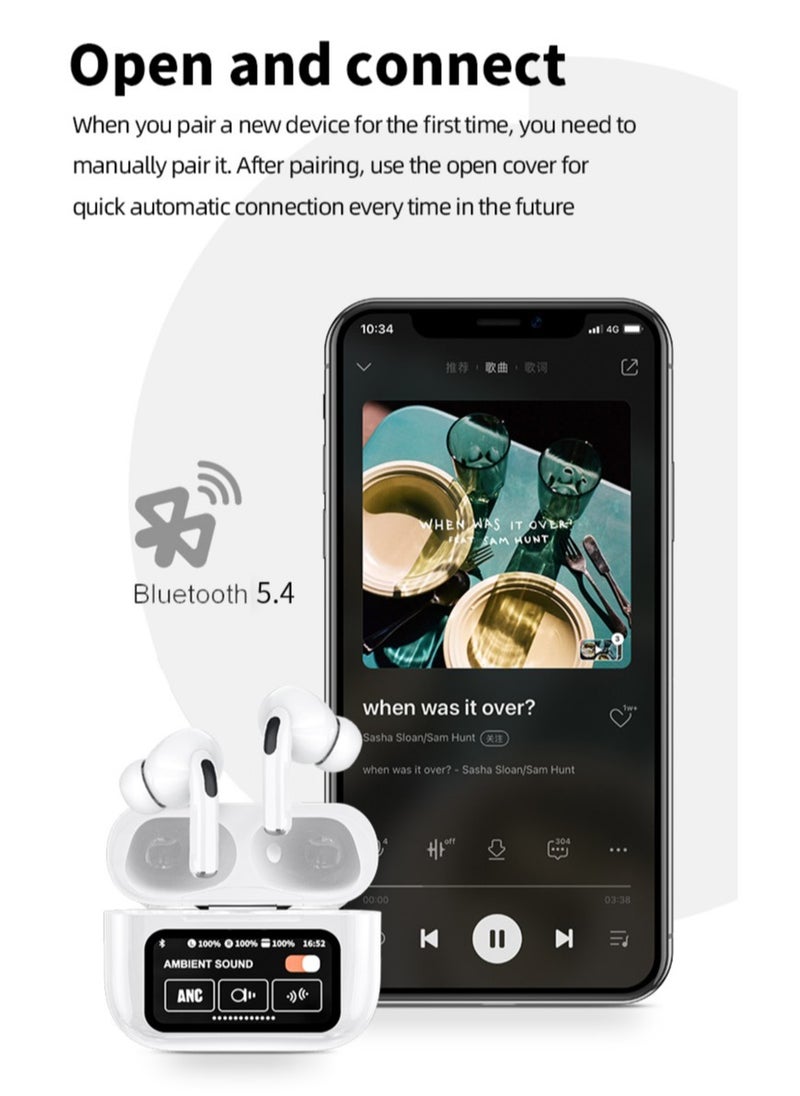 A & O - EarBuds with Touchscreen, Bluetooth Earbuds, True Wireless Eearbuds. ANC Wireless Earbuds, Bluetooth 5.4 Sports Earphone, Wireless Headphones TWS Earbuds, Smart Touch Screen, LCD Touch Screen Display Earphone - Arabic supported - Image 1