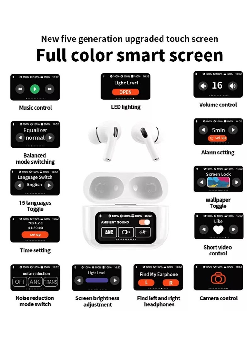 A & O - EarBuds with Touchscreen, Bluetooth Earbuds, True Wireless Eearbuds. ANC Wireless Earbuds, Bluetooth 5.4 Sports Earphone, Wireless Headphones TWS Earbuds, Smart Touch Screen, LCD Touch Screen Display Earphone - Arabic supported - Image 1
