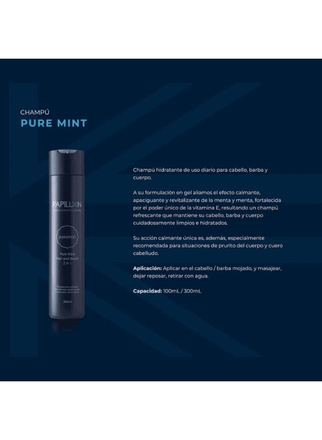Papillon Pure Mint Shampoo 2 in 1 Hair and Body 300ml - Image 2
