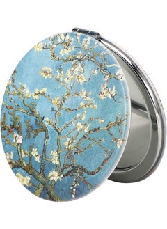 Dynippy Dynippy Almond Blossom 2.75" Round Compact Mirror, 1X/2X Magnifying, Foldable, Portable, PU Leather & Metal, Home Office Mirror, Personal Compact & Travel Mirrors 