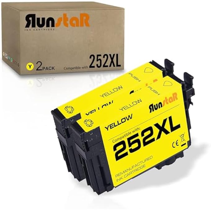 REMANUFACTURED FOR 252XL T252XL YELLOW INK CARTRIDGE COMPATIBLE WITH EPSON 252XL T252XL FOR ESPON WORKFORCE WF-3620 WF-3640 WF-7110 WF-7610 WF-7620 WF-7210 WF-7710 WF-7720 PRINTER (2 YELLOW) - Image 1